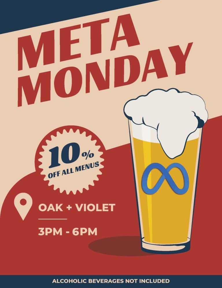 Meta Monday: 10% off all menus at Oak + Violet (3-6PM)